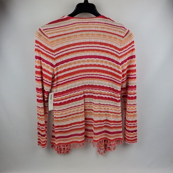 Chicos Womens Wave Tassel Cardigan Sweater Orange Pink Stripe Chicos 1=Medium - Picture 5 of 13